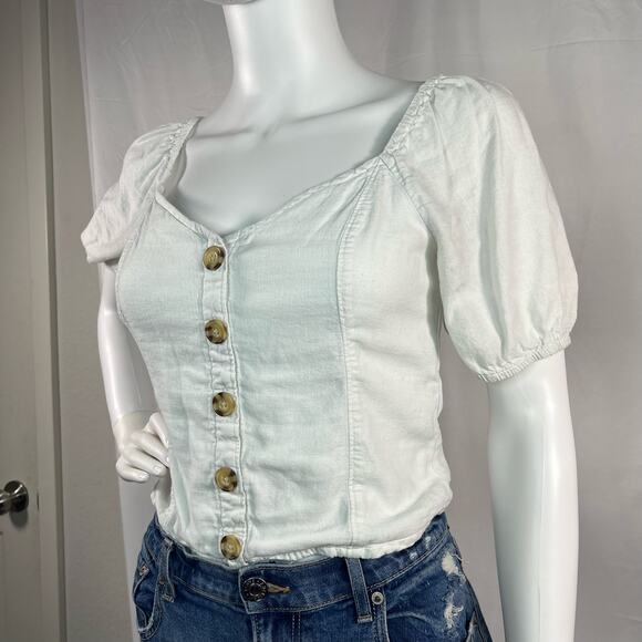 Abercrombie & Fitch White Puff Sleeve Button Front Top Size Small - Picture 2 of 9